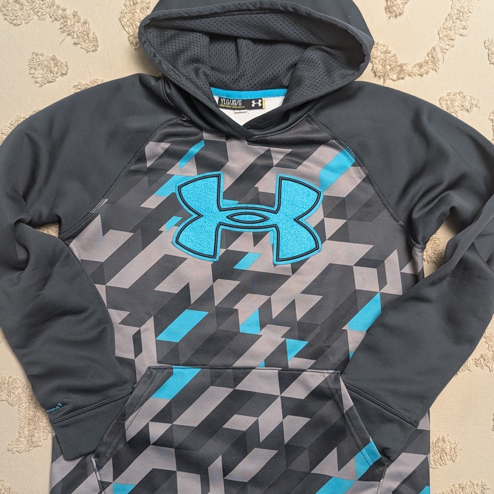 Under Armour Kids' Charcoal and Teal Geometric Hoodie